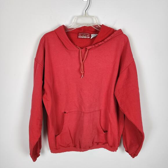 Marlboro Store Pullover Hoodie Size L Red Pockets Holes Distressing Vintage 90s - Picture 1 of 12